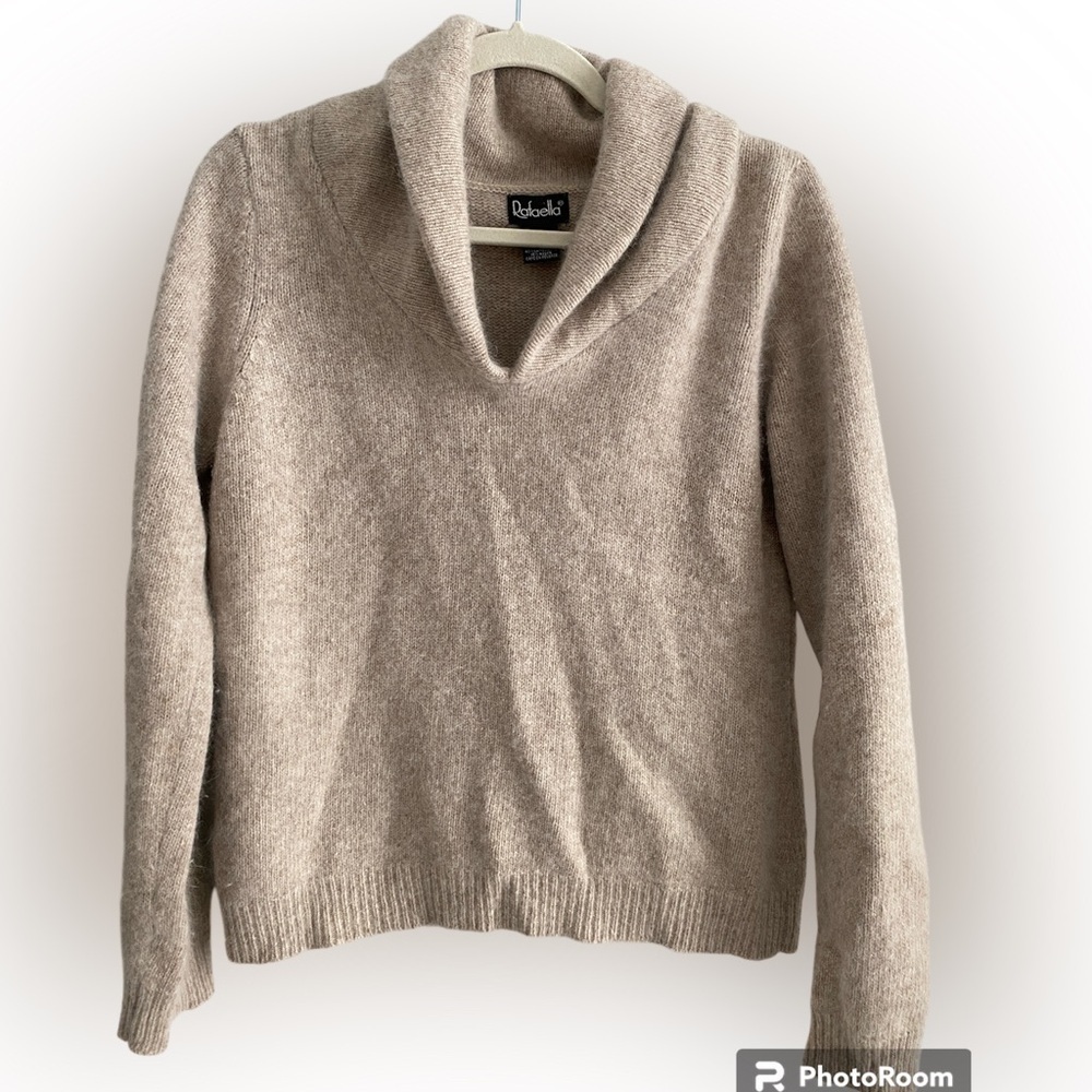 Rafaella Angora Rabbit Hair Lambswool Oatmeal Large Cowl Neck Sweater Size L